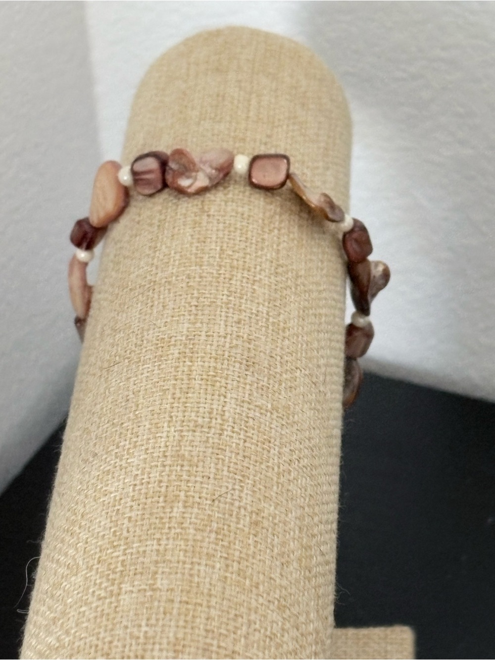 Handcrafted mother of pearls brown and tan beaded bracelet